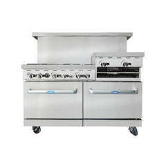 Atosa AGR-6B24RGB 60" Gas Range, (6) 32,000 BTU Burners with 24" Raised Griddle/Broiler, Liquid Propane