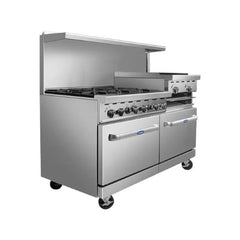 Atosa AGR-6B24RGB 60" Gas Range, (6) 32,000 BTU Burners with 24" Raised Griddle/Broiler, Natural Gas