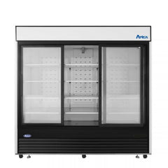 Atosa MCF8729GR 88" 3-Door Sliding Glass Door Merchandiser Refrigerator, Black Exterior