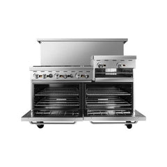 Atosa AGR-6B24RGB 60" Gas Range, (6) 32,000 BTU Burners with 24" Raised Griddle/Broiler, Liquid Propane