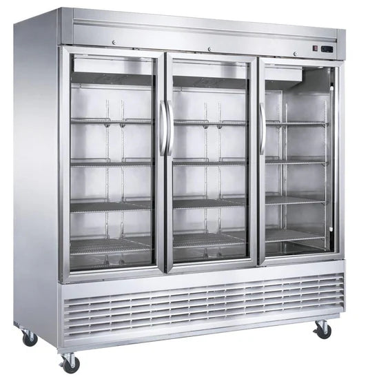 Dukers D83R-GS3 Bottom Mount 82" Glass 3-Door Commercial Reach-in Refrigerator, 64.8 cu ft