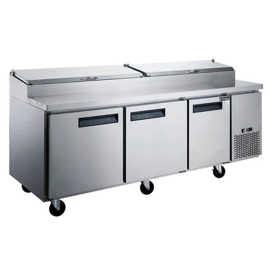 Dukers DPP90-12-S3 Commercial 12 Pan 3-Door Pizza Prep Table Refrigerator
