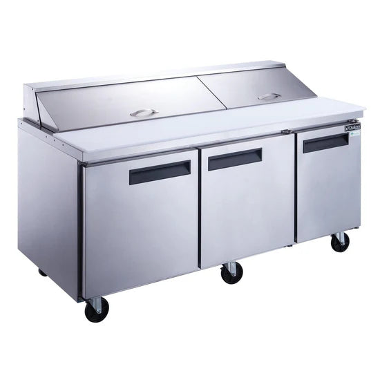 Dukers DSP72-18-S3 Commercial 72" 3-Door Food Prep Table Refrigerator in Stainless Steel, 17.6 cu ft