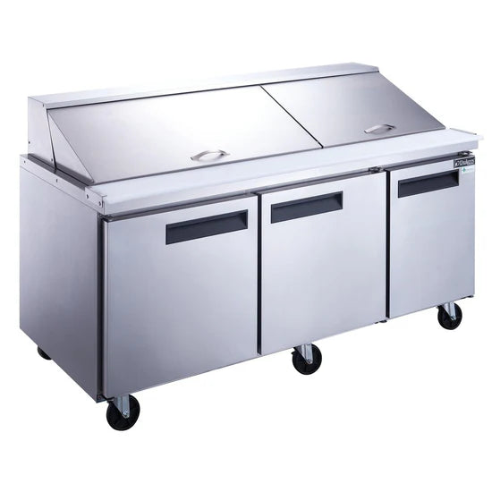 Dukers DSP72-30M-S3 3-Door Commercial Food Prep Table Refrigerator with Mega Top, 17.6 cu ft
