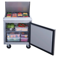Dukers DSP29-12M-S1 Commercial 29" 1-Door Food Prep Table Refrigerator with Mega Top