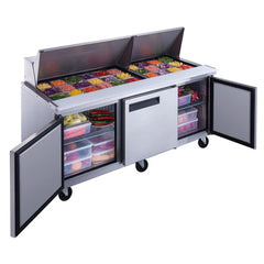 Dukers DSP72-30M-S3 3-Door Commercial Food Prep Table Refrigerator with Mega Top, 17.6 cu ft