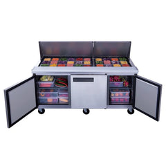Dukers DSP72-30M-S3 3-Door Commercial Food Prep Table Refrigerator with Mega Top, 17.6 cu ft