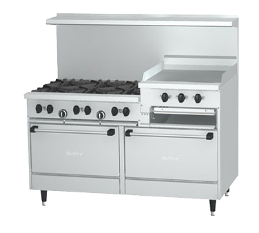 Garland SunFire X60-6R24RR Liquid Propane 24" 6-Burner Range with 2 Standard Ovens, Raised Griddle/Broiler