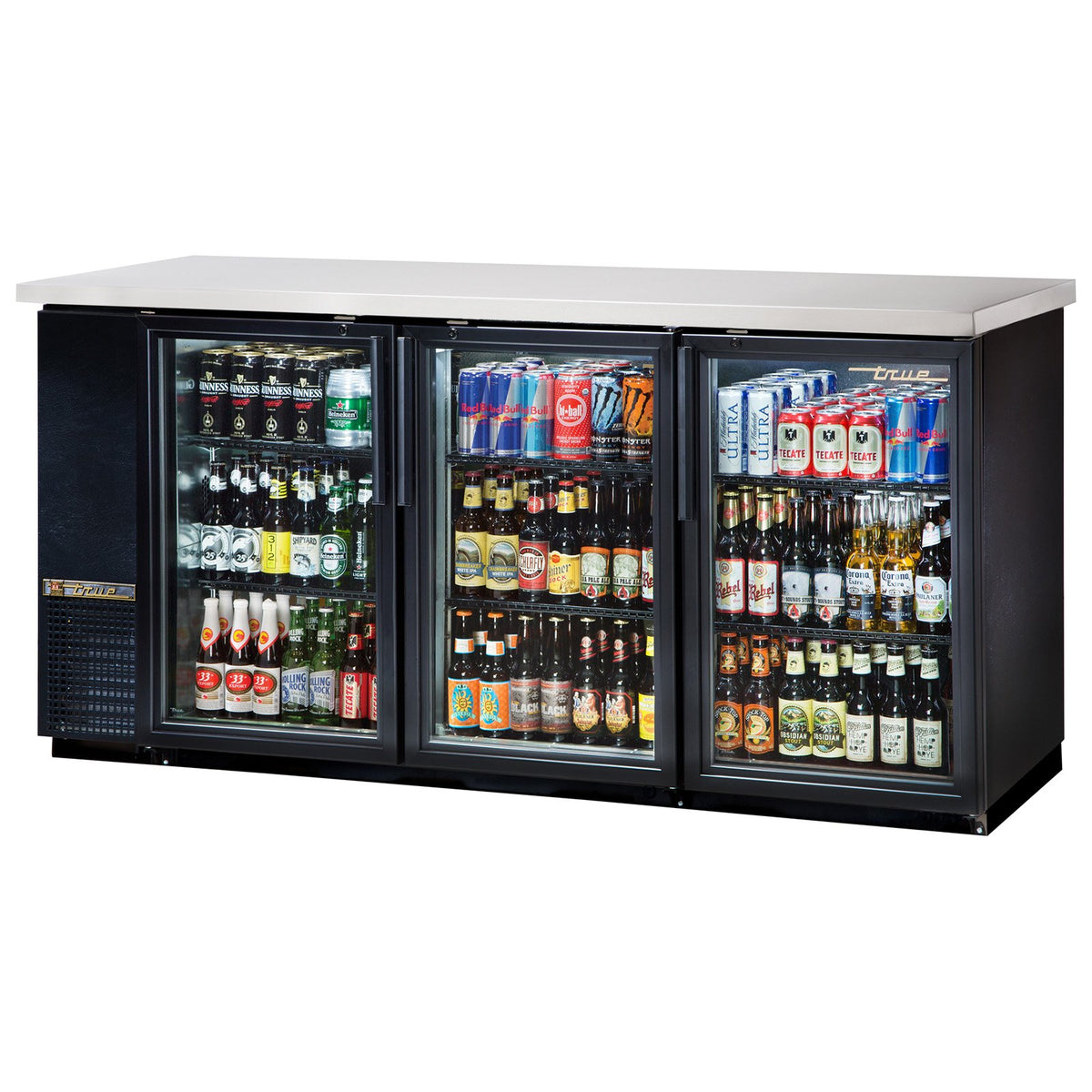 True TBB-24-72G-HC-LD 73" 3-Section Glass-Door Back Bar Cooler