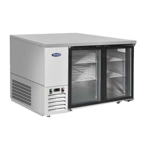 Atosa MBB48GGR 48" 2-Door Glass Door Back Bar Cooler, Stainless Steel - angled side view