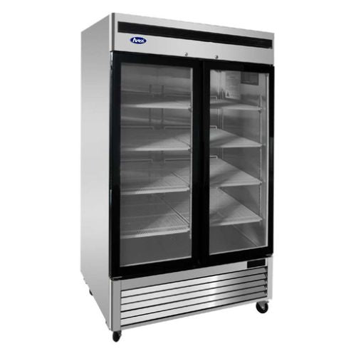 Atosa MCF8703ES 54" 2-Door Glass Door Merchandiser Freezer, Energy Star, Stainless Steel - angled side view