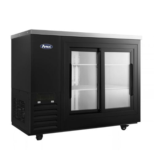 Atosa SBB48SGGRAUS2 48" Shallow Depth Back Bar Cooler, Sliding Glass Doors, Black - angled side view