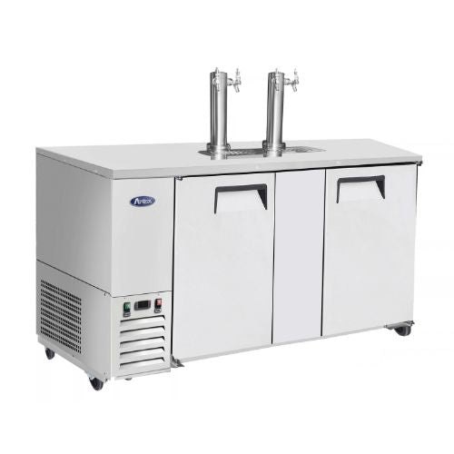 Atosa MKC68GR 68" Direct Draw Keg Cooler, Dual Tap Tower - angled side view