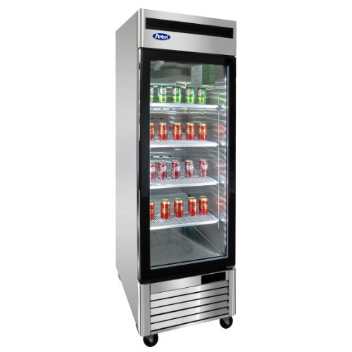 Atosa MCF8701GR 27" 1-Door Glass Door Merchandiser Freezer, Stainless Steel - angled side view
