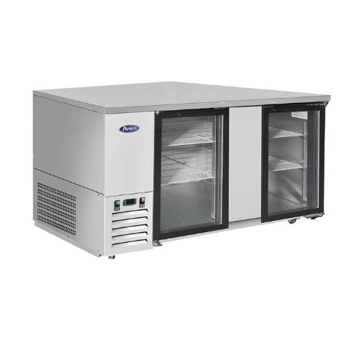 Atosa MBB69GGR 69" 2-Door Glass Door Back Bar Cooler, Stainless Steel - angled side view