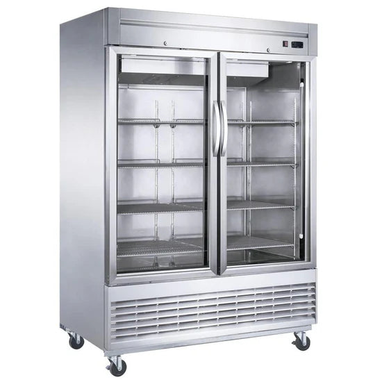 Dukers D55F-GS2 Bottom Mount 55" Glass 2-Door Commercial Reach-in Freezer, 40.7 cu ft