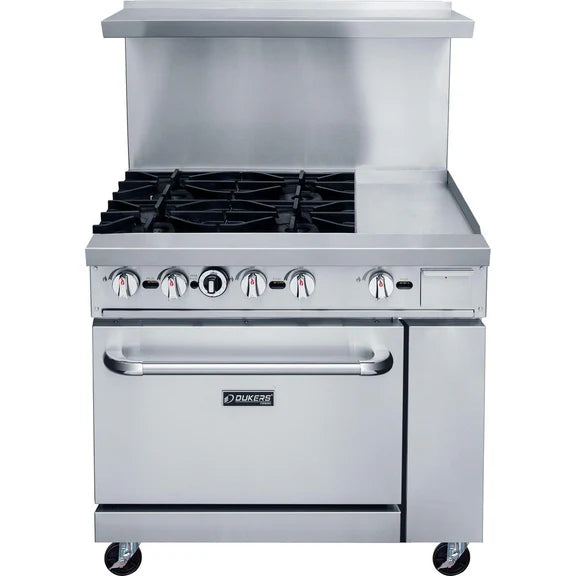 Dukers DCR36-4B12GM 36" Gas Range with Four (4) Open Burners and 12" Griddle