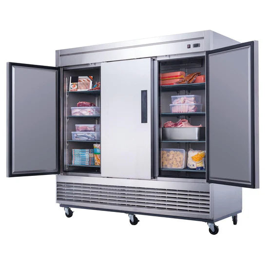 Dukers D83F Commercial 82" 3-Door Freezer in Stainless Steel, 65.16 cu. ft.