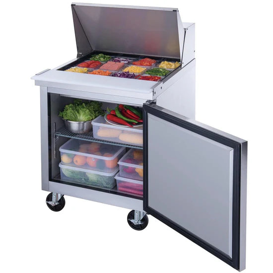 Dukers DSP29-12M-S1 Commercial 29" 1-Door Food Prep Table Refrigerator with Mega Top