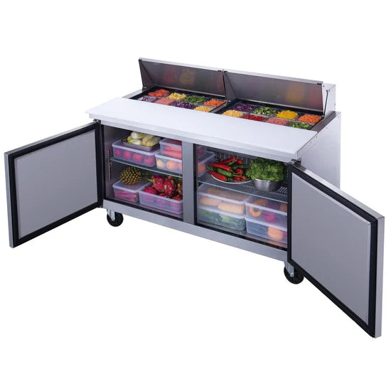 Dukers DSP60-16-S2 Commercial 60" 2-Door Food Prep Table Refrigerator