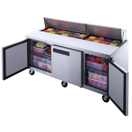 Dukers DSP72-18-S3 Commercial 72" 3-Door Food Prep Table Refrigerator in Stainless Steel, 17.6 cu ft
