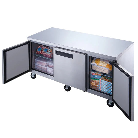Dukers DUC72F Commercial 72" 3-Door Undercounter Freezer, 19.0 cu ft Capacity