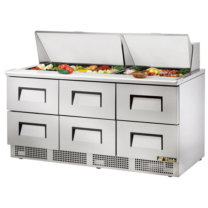 True TFP-72-30M-D-6 72" 3-Section 6-Drawer 30-Pan Refrigerated Sandwich Prep Mega Top